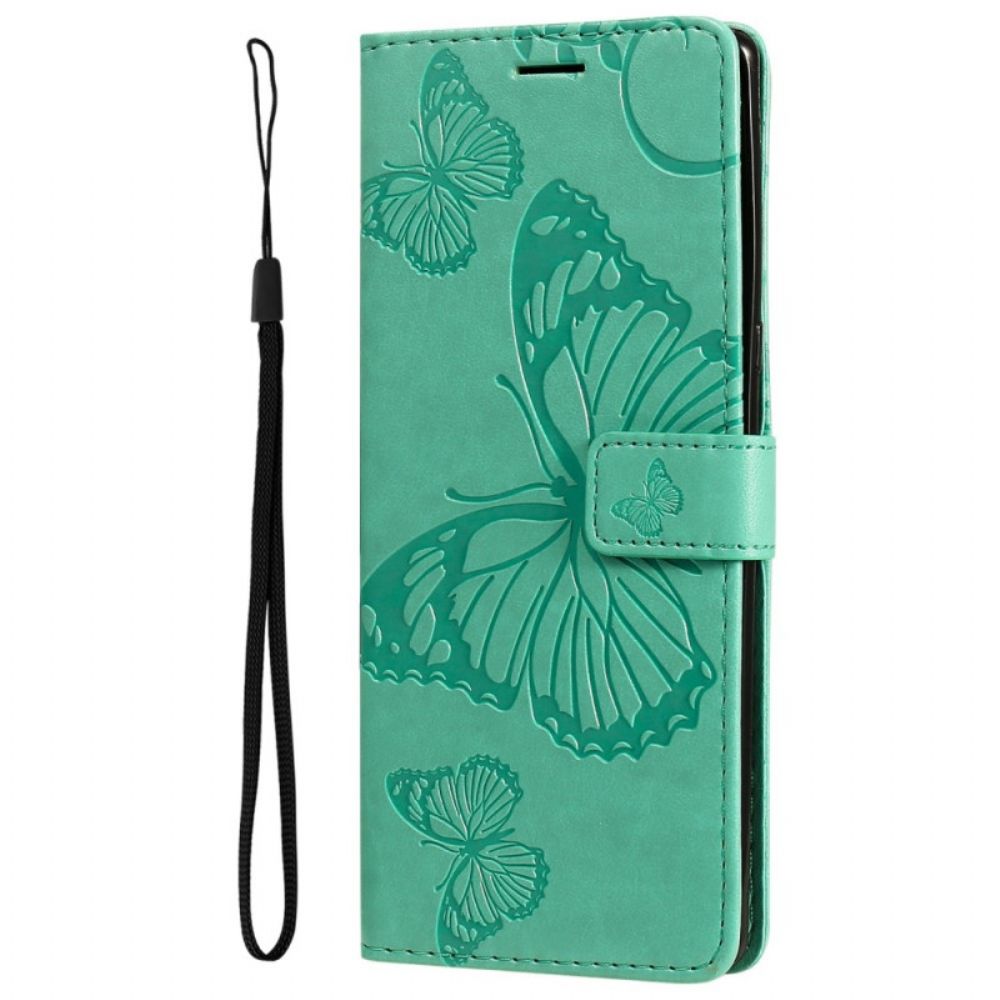 Flip Case Für Xiaomi Redmi 10C Mit Kordel Riesige Riemchen-schmetterlinge
