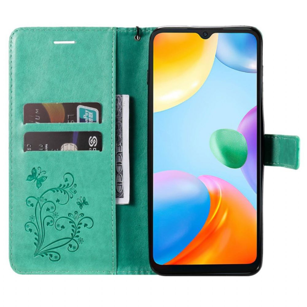 Flip Case Für Xiaomi Redmi 10C Mit Kordel Riesige Riemchen-schmetterlinge