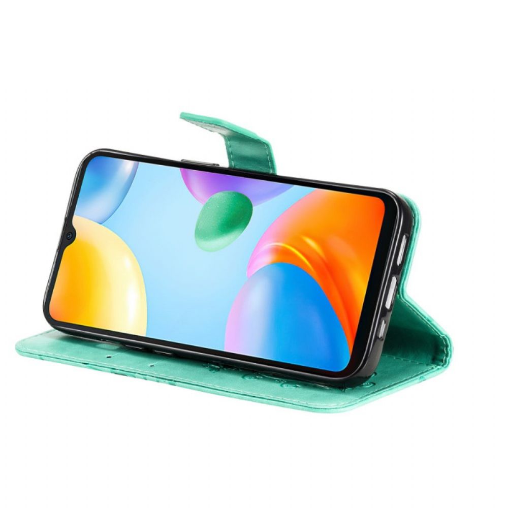 Flip Case Für Xiaomi Redmi 10C Mit Kordel Riesige Riemchen-schmetterlinge