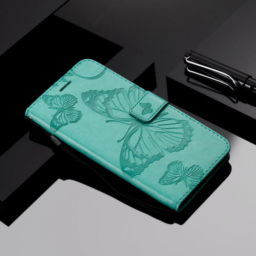 Flip Case Für Xiaomi Redmi 10C Mit Kordel Riesige Riemchen-schmetterlinge