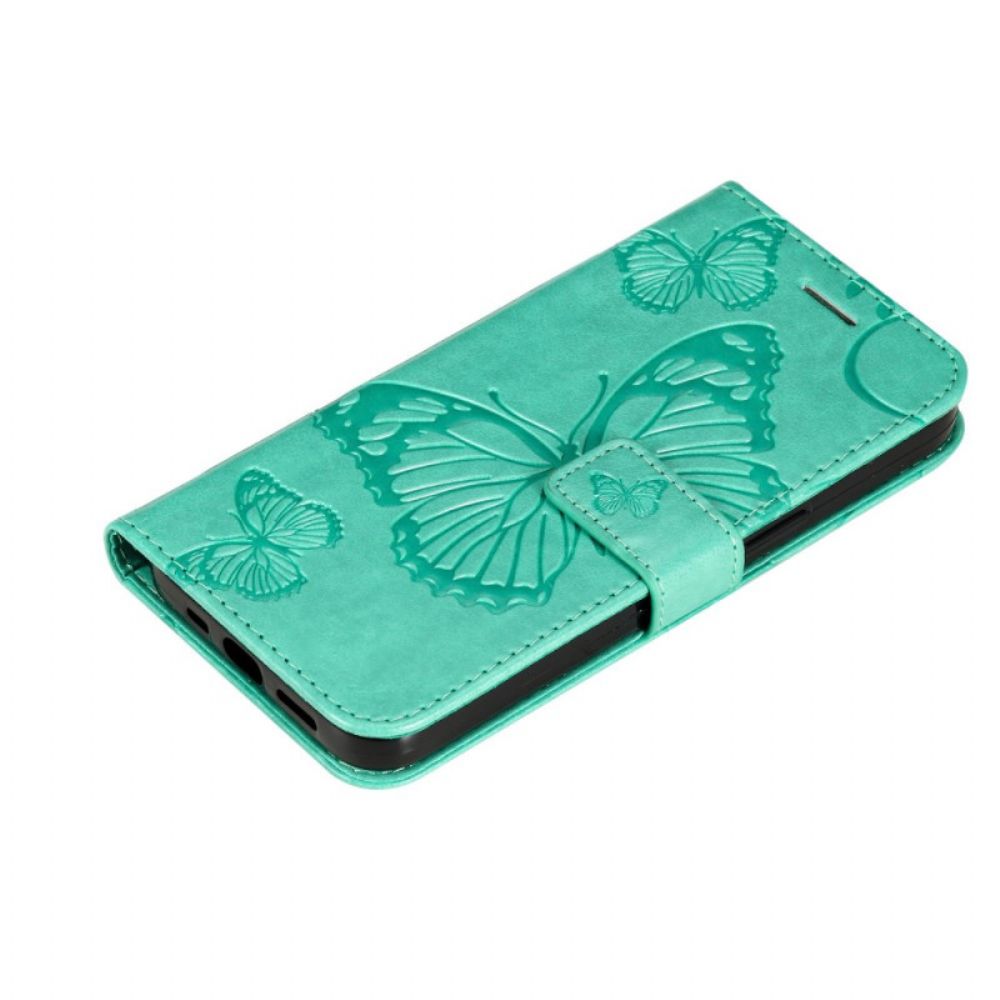 Flip Case Für Xiaomi Redmi 10C Mit Kordel Riesige Riemchen-schmetterlinge