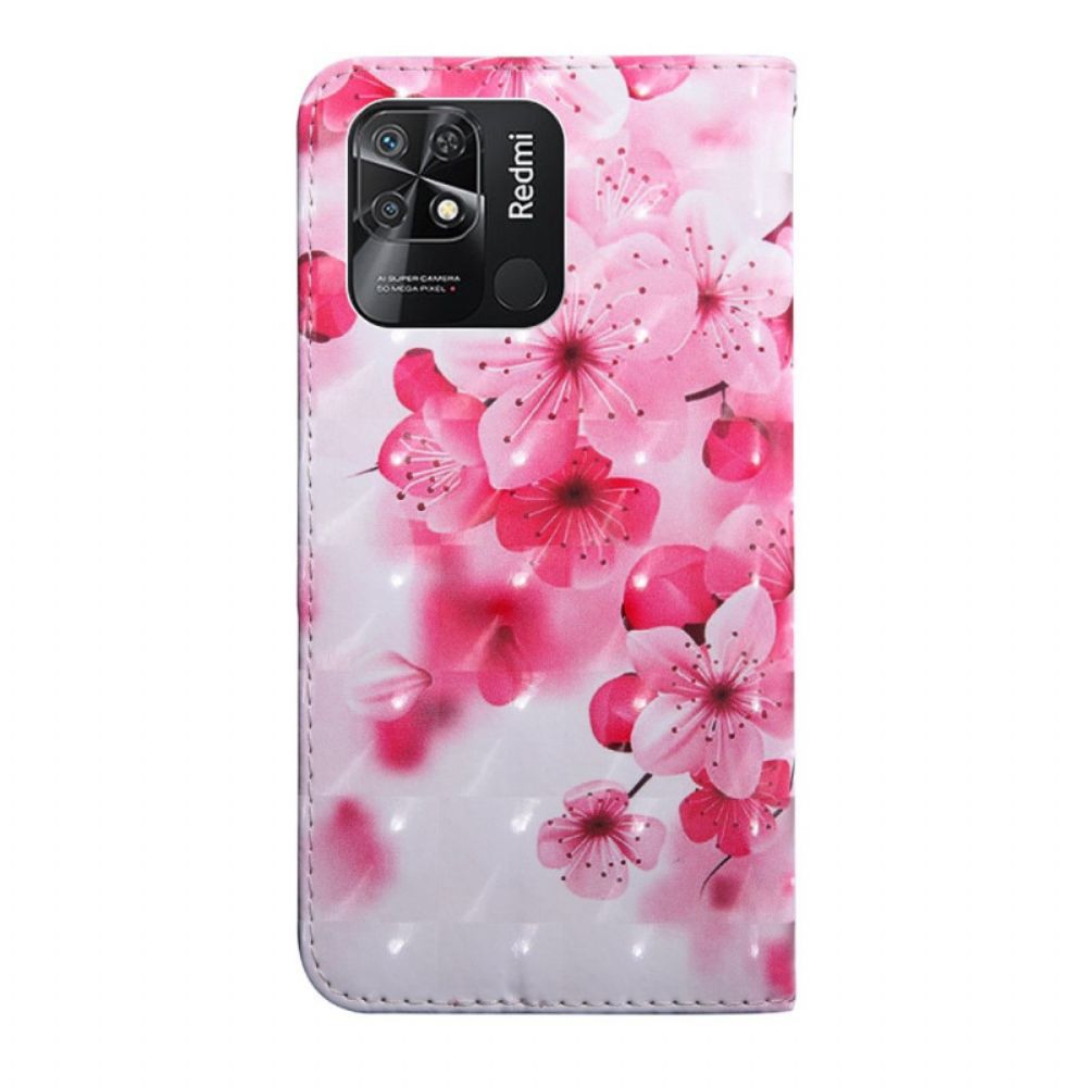 Flip Case Für Xiaomi Redmi 10C Mit Kordel Stringblumen