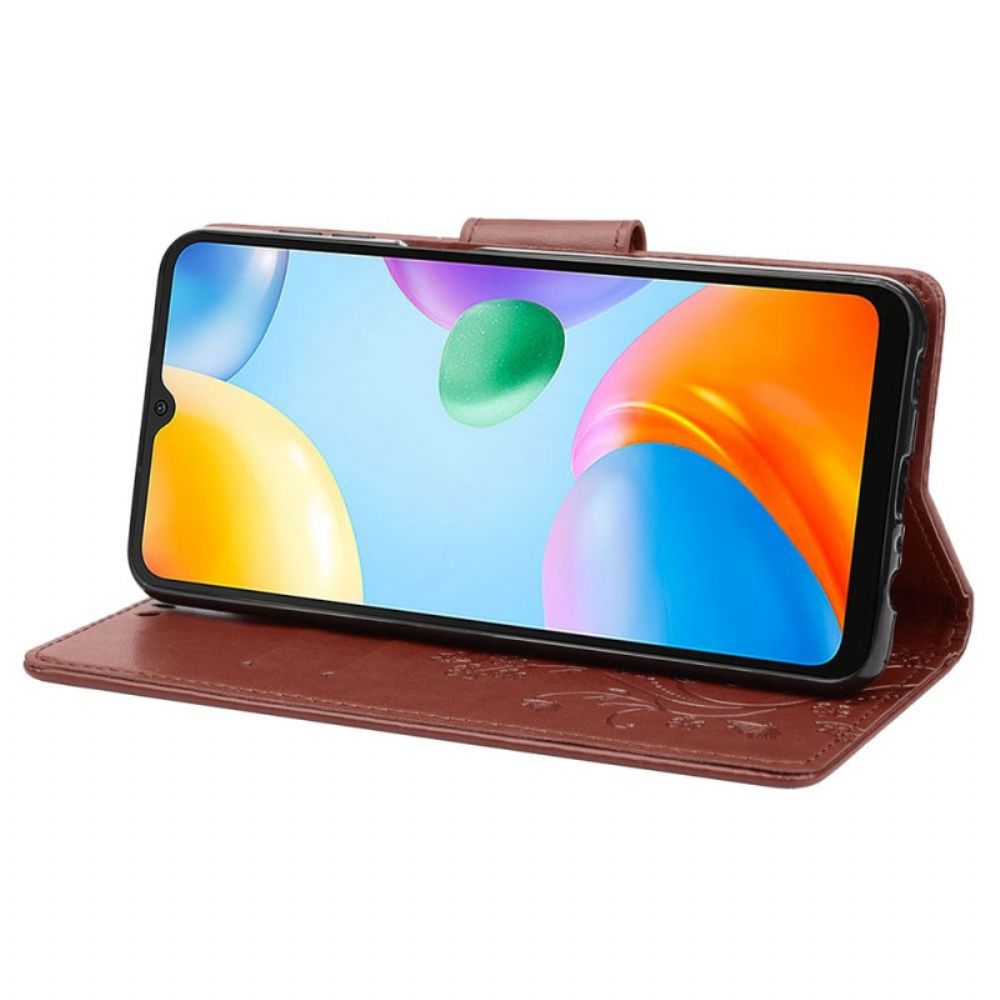 Flip Case Für Xiaomi Redmi 10C Mit Kordel Tanga Schmetterlinge Und Blumen