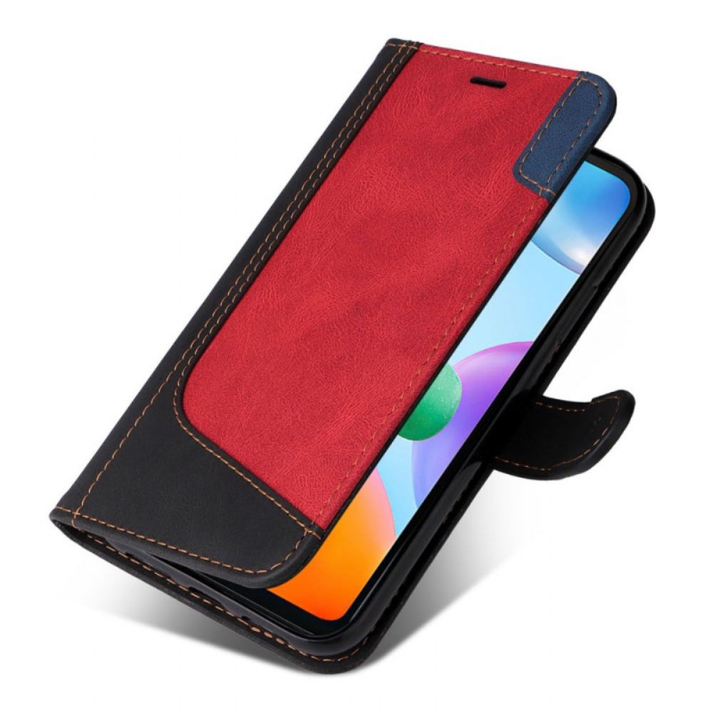 Flip Case Für Xiaomi Redmi 10C Mit Kordel Tricolor Riemchen