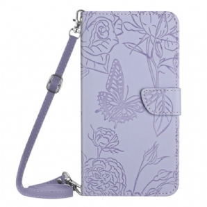 Flip Case Für Xiaomi Redmi 10C Schmetterlinge Und Schulterriemen