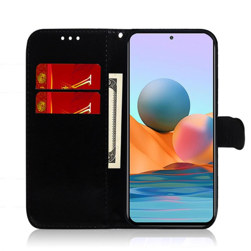 Flip Case Für Xiaomi Redmi 10C Spiegel Kunstleder Mit Riemen