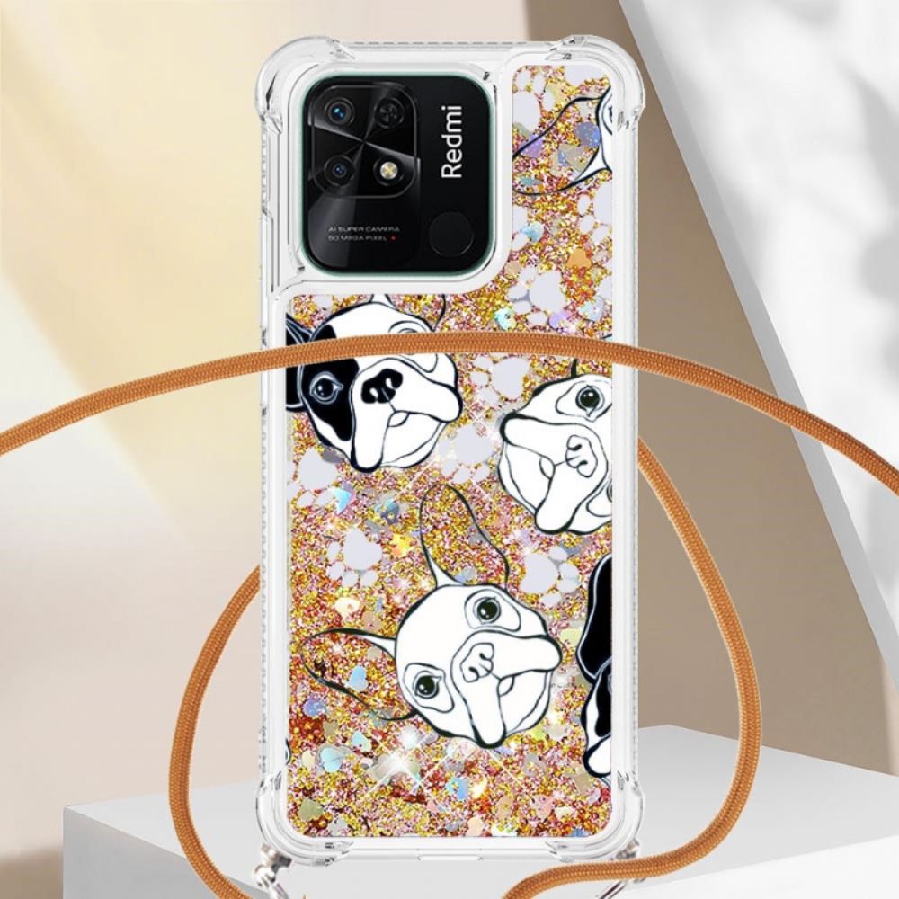Hülle Für Xiaomi Redmi 10C Mit Kordel Hund Pailletten Kordelzug