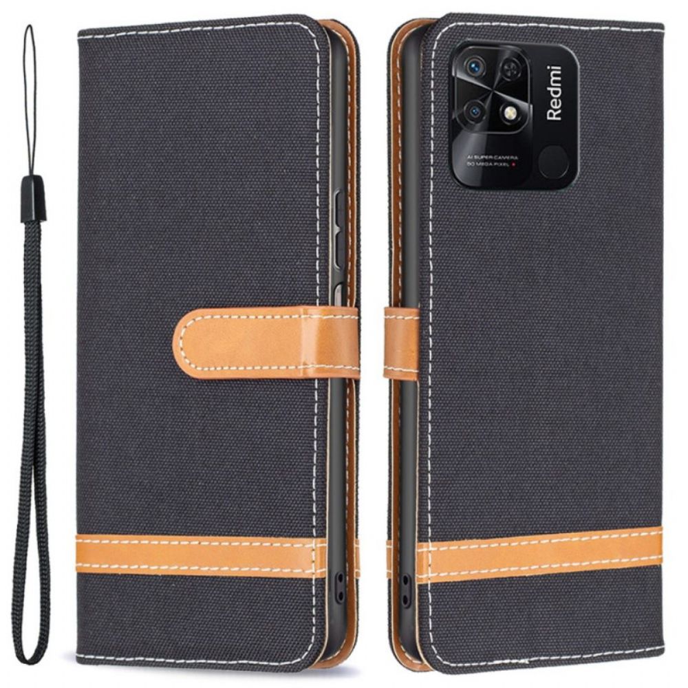 Lederhüllen Für Xiaomi Redmi 10C Mit Kordel Armband In Stoff- Und Lederoptik