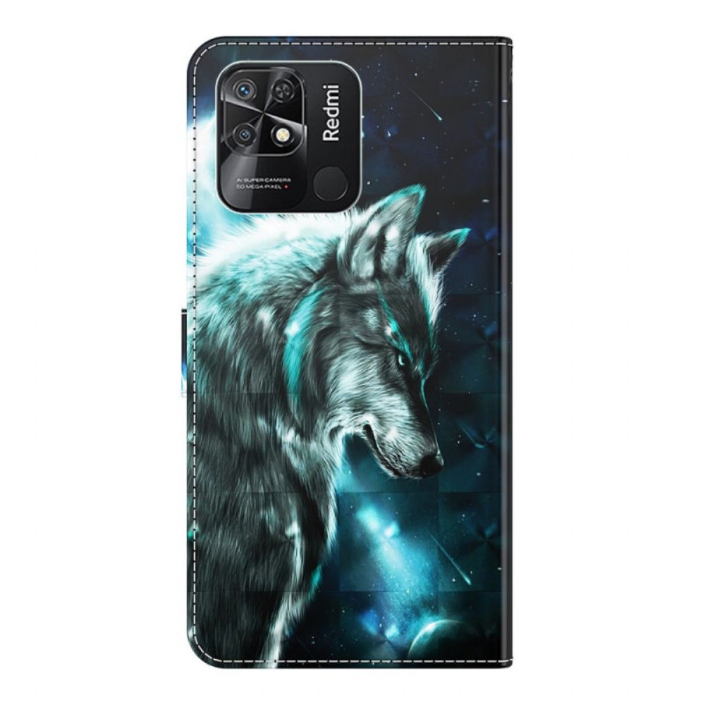 Lederhüllen Für Xiaomi Redmi 10C Mit Kordel Gefesselter Wolf