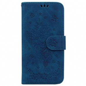 Lederhüllen Für Xiaomi Redmi 10C Mit Kordel Rosen Und Schmetterlinge Mit Riemen