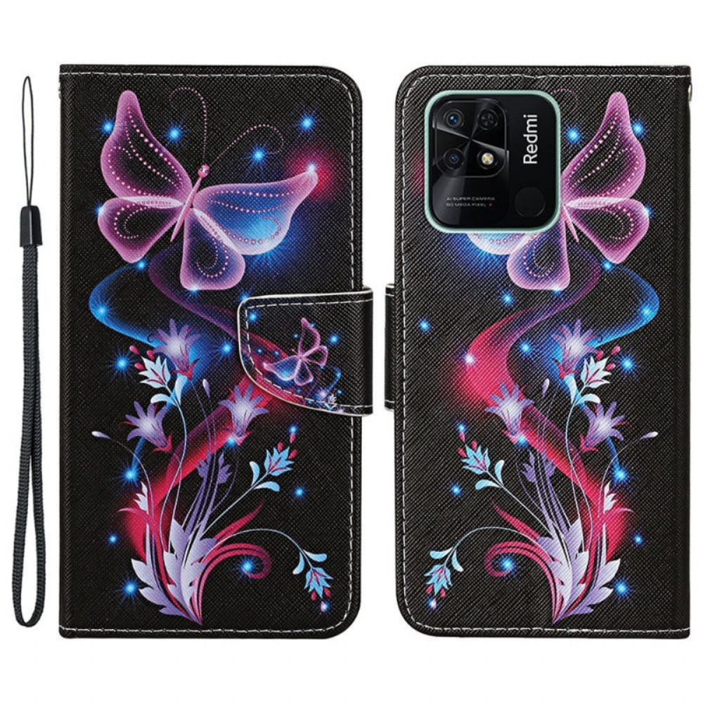 Lederhüllen Für Xiaomi Redmi 10C Mit Kordel Tanga Schmetterlingstanz