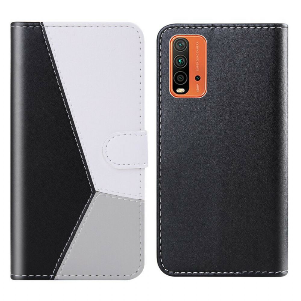 Flip Case Für Xiaomi Redmi 9T Tricolor Ledereffekt