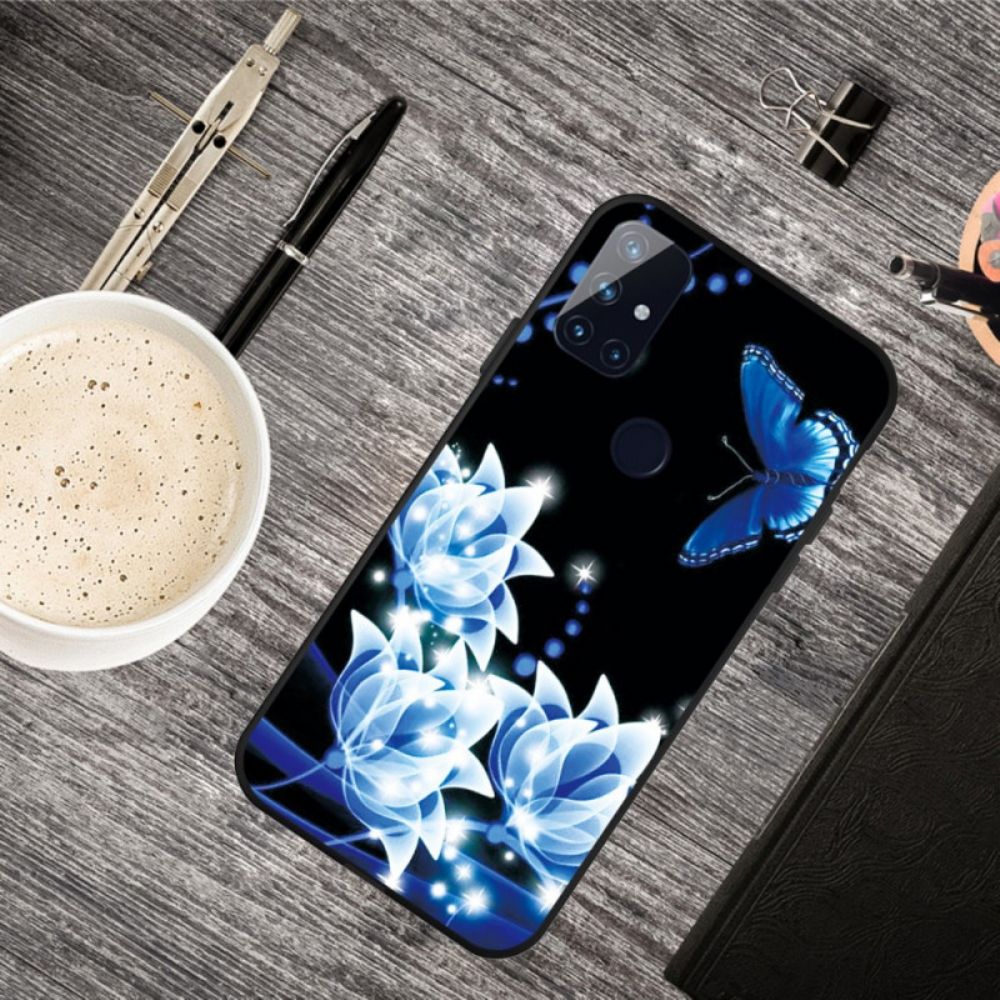 Handyhülle Für OnePlus Nord N10 Schmetterling Und Blaue Blumen