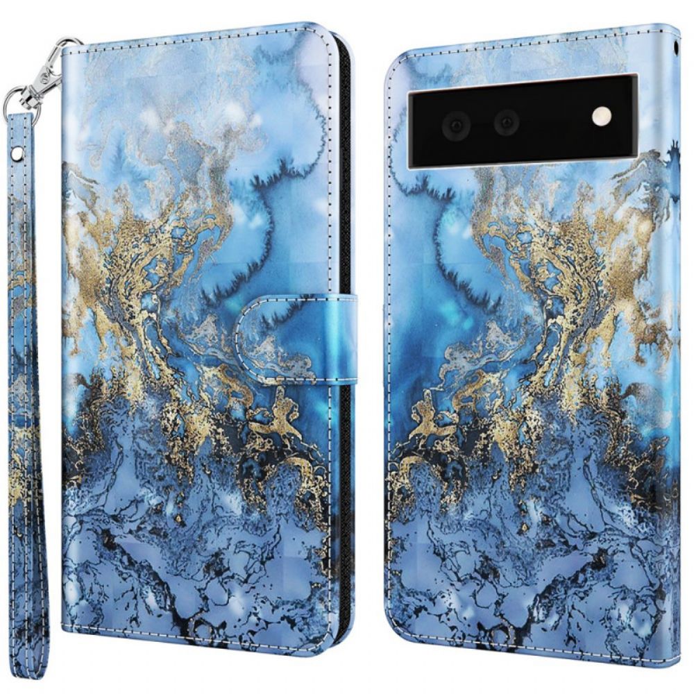 Flip Case Für Google Pixel 6A Mit Kordel Armband In Marmoroptik