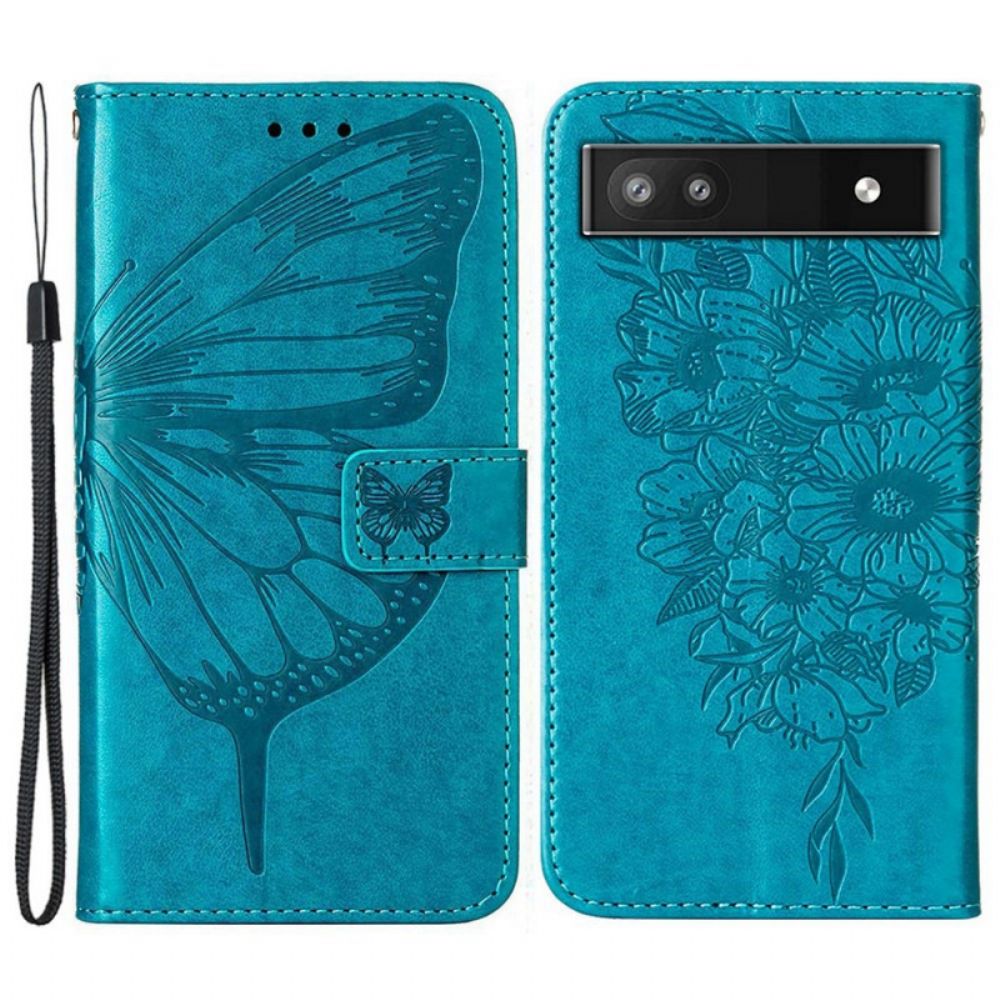 Flip Case Für Google Pixel 6A Mit Kordel Strap Art Schmetterling