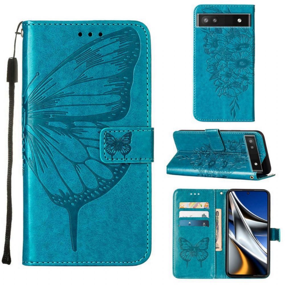 Flip Case Für Google Pixel 6A Mit Kordel Strap Art Schmetterling