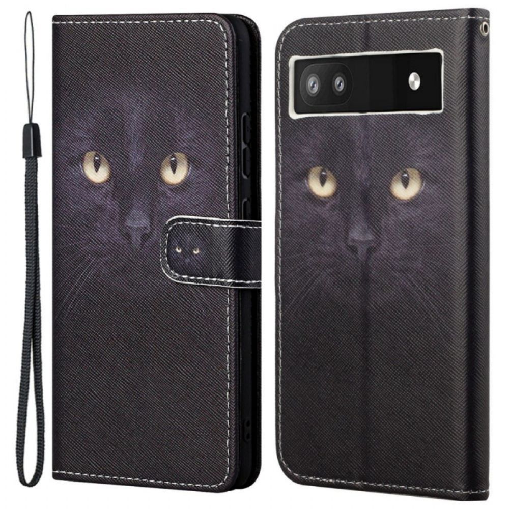 Flip Case Für Google Pixel 6A Mit Kordel Tanga Mit Katzenaugen