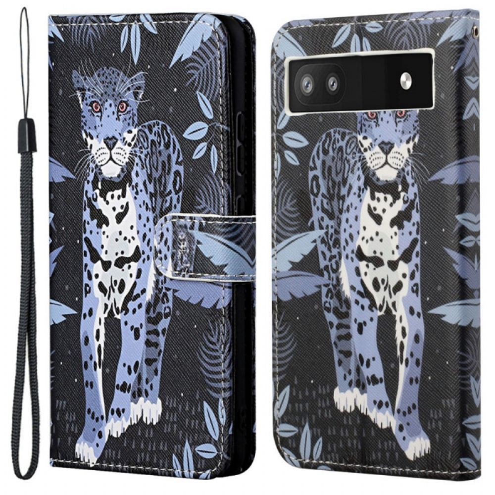 Flip Case Für Google Pixel 6A Mit Kordel Tanga Leopard