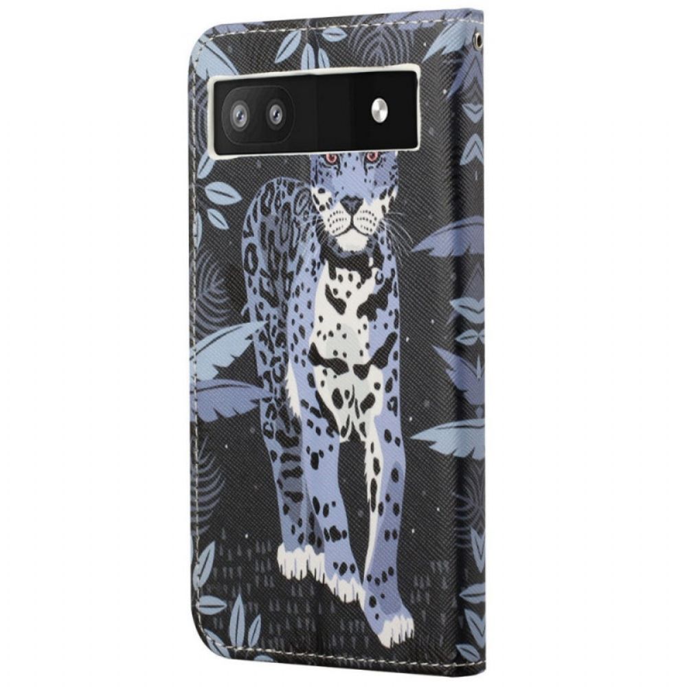 Flip Case Für Google Pixel 6A Mit Kordel Tanga Leopard
