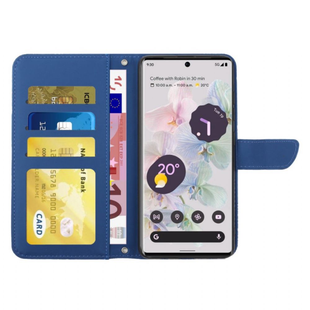 Flip Case Für Google Pixel 6A Schmetterlinge Mit Schulterriemen