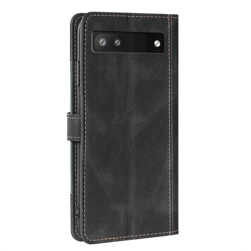 Flip Case Für Google Pixel 6A Stylisches Zweifarbiges Kunstleder