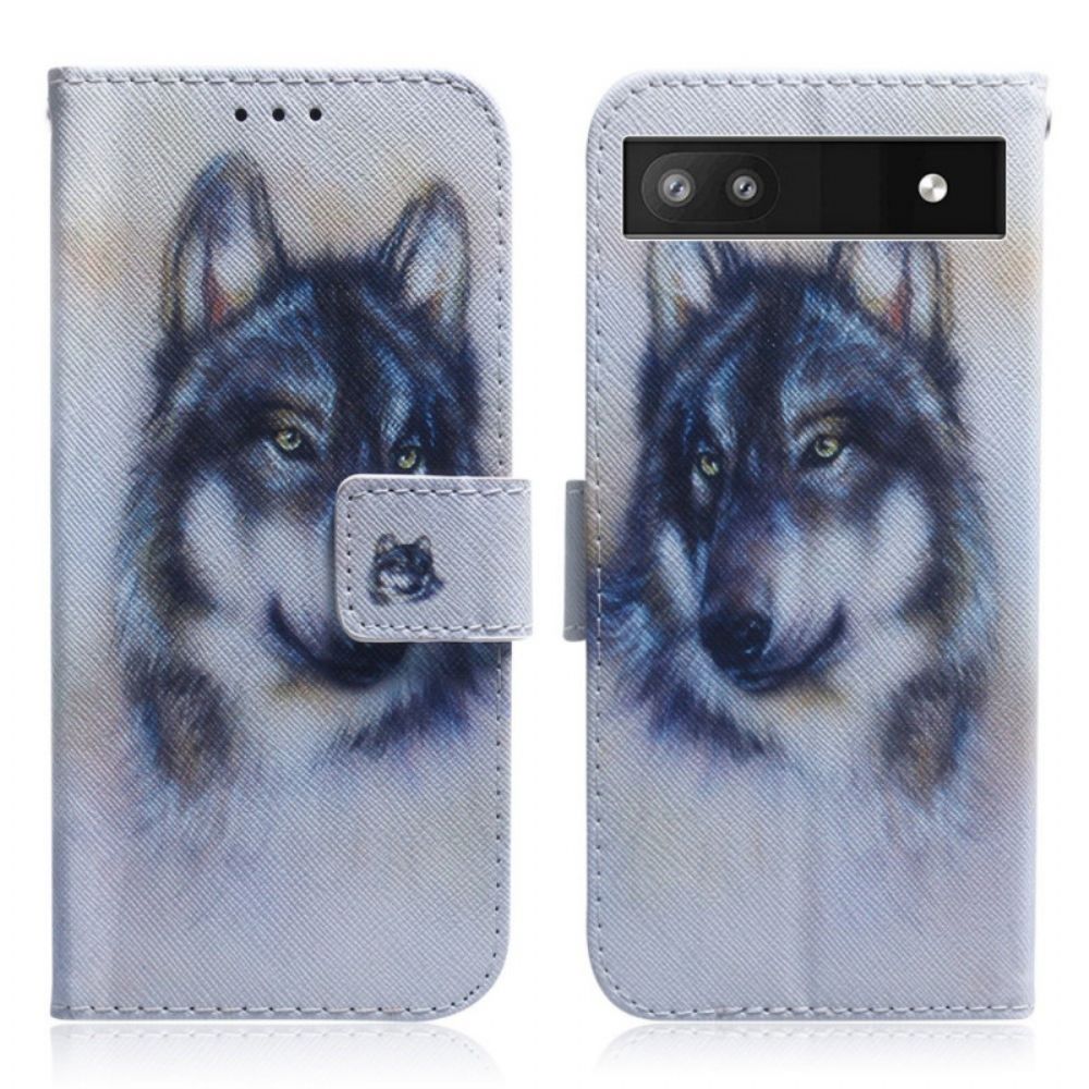 Lederhüllen Für Google Pixel 6A Aquarell Wolf