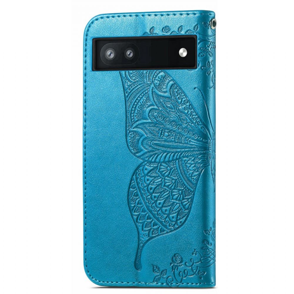 Lederhüllen Für Google Pixel 6A Schmetterlingsmuster Mit Riemen
