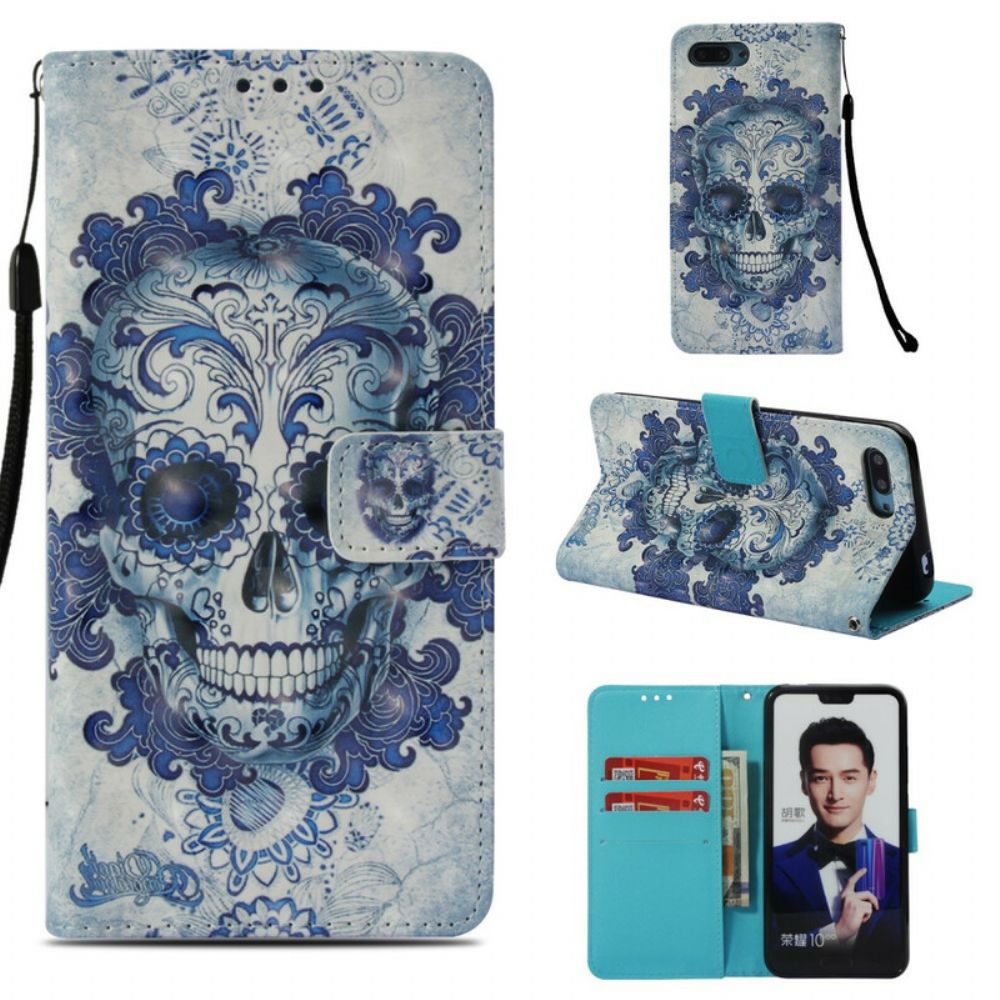 Lederhüllen Für Honor 10 Blauer Totenkopf