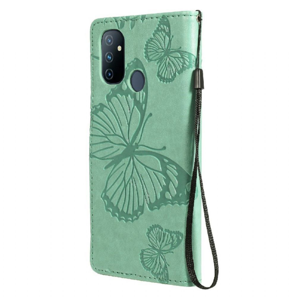 Flip Case Für OnePlus Nord N100 Mit Kordel Riesige Riemchen-schmetterlinge