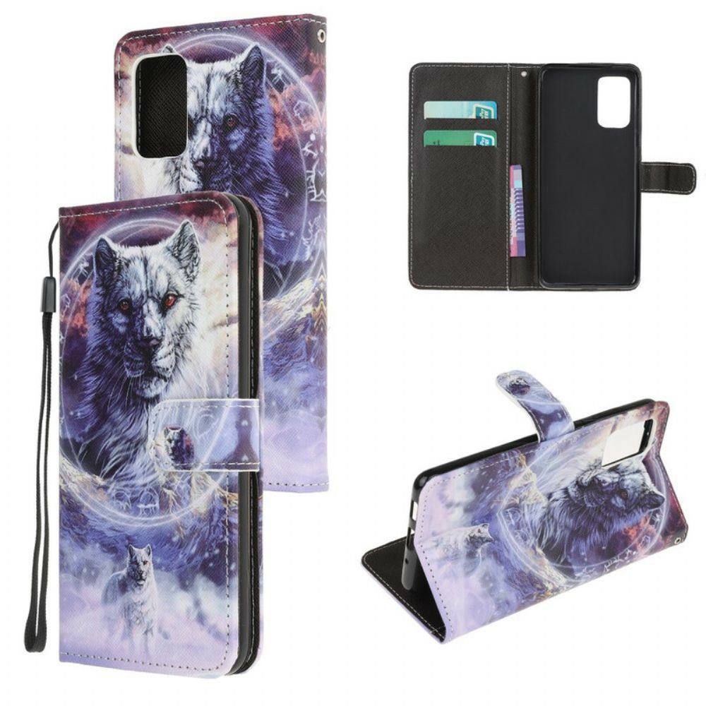 Flip Case Für Samsung Galaxy S20 FE Winterwolf Mit Lanyard