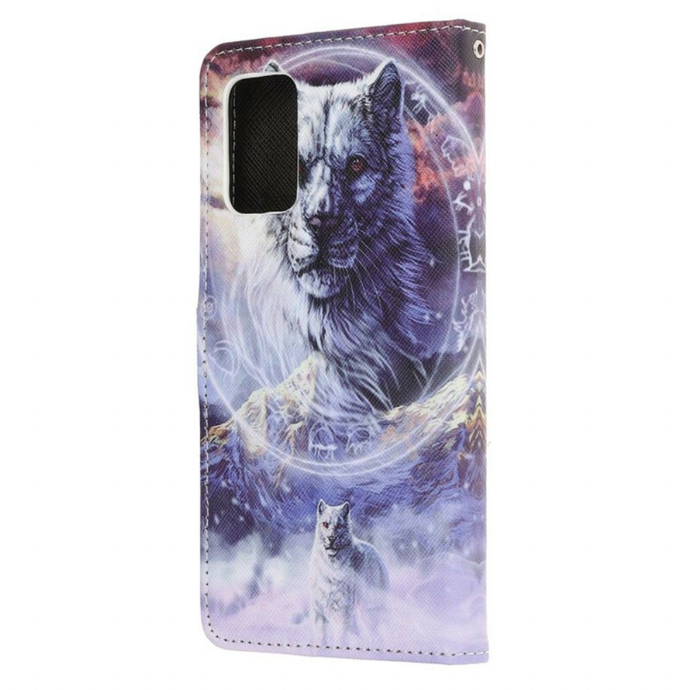 Flip Case Für Samsung Galaxy S20 FE Winterwolf Mit Lanyard