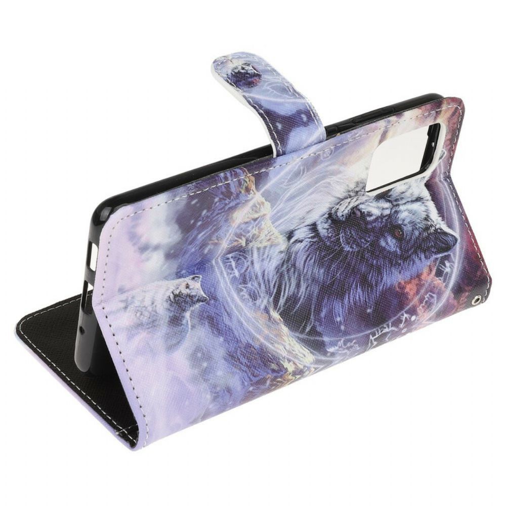 Flip Case Für Samsung Galaxy S20 FE Winterwolf Mit Lanyard