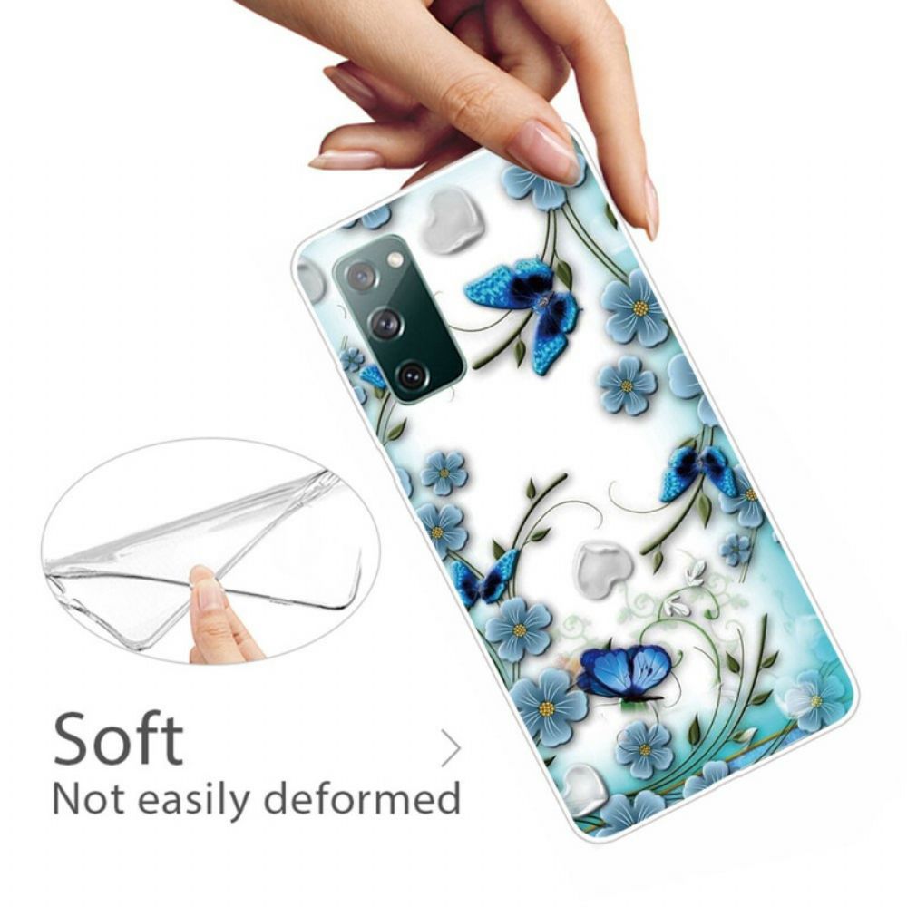 Handyhülle Für Samsung Galaxy S20 FE Transparente Retro-schmetterlinge Und Blumen