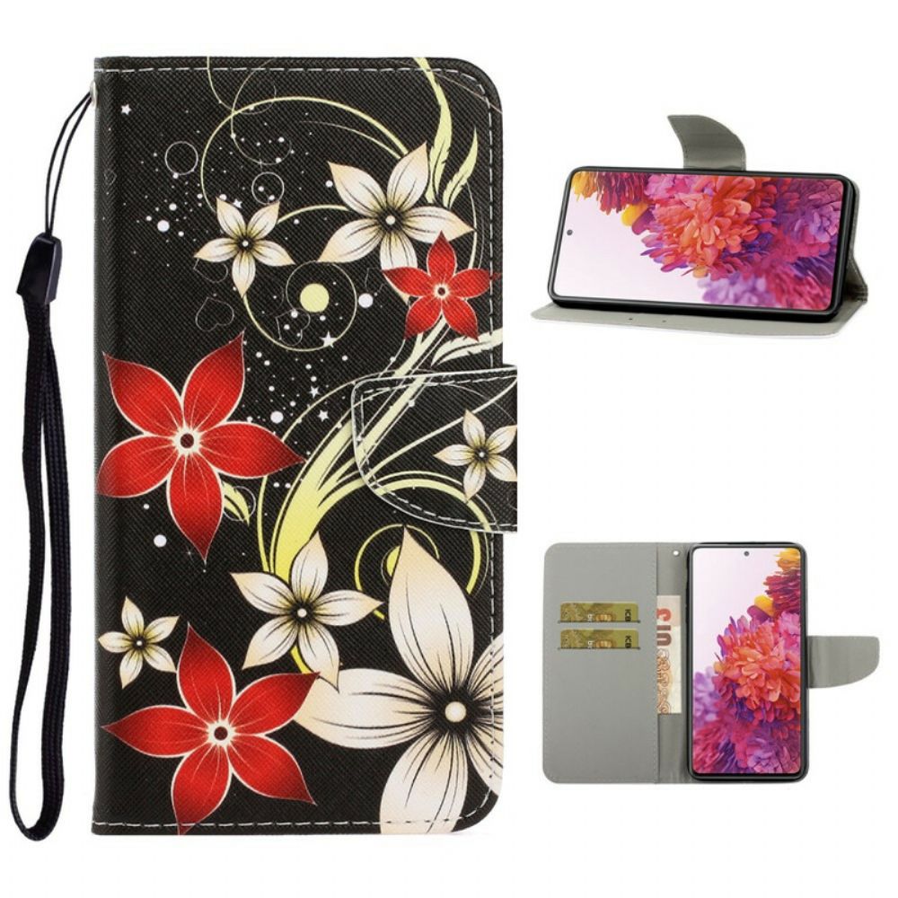 Lederhüllen Für Samsung Galaxy S20 FE Mit Kordel Bunte Riemenblumen