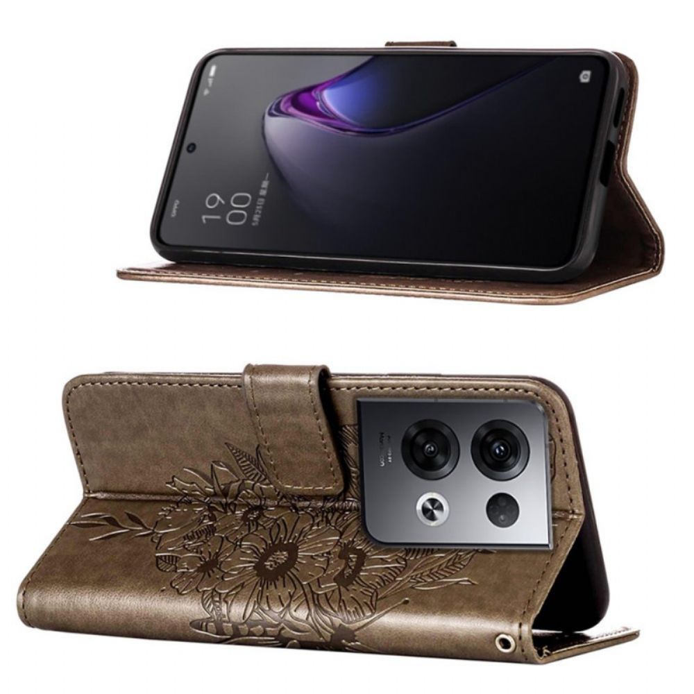 Lederhüllen Für Oppo Reno 8 Pro Mit Kordel Barockriemen Schmetterling