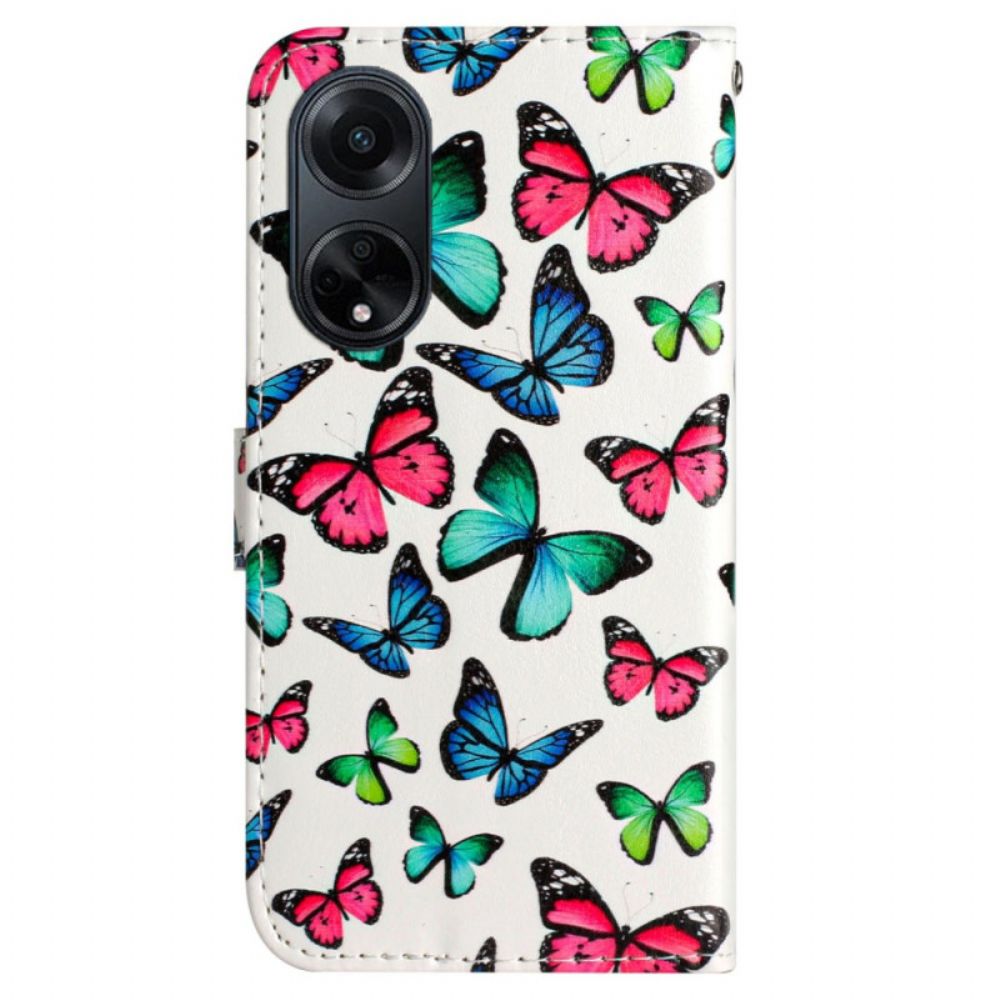 Lederhüllen Oppo A98 5g Handyhülle Schmetterlinge Mit Riemen