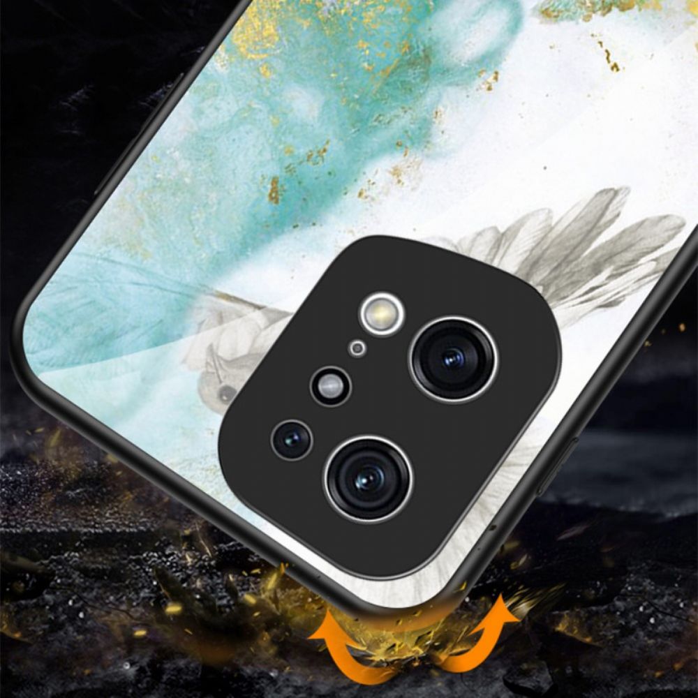 Hülle Für Oppo Find X5 Pro Marmorfarben Gehärtetes Glas