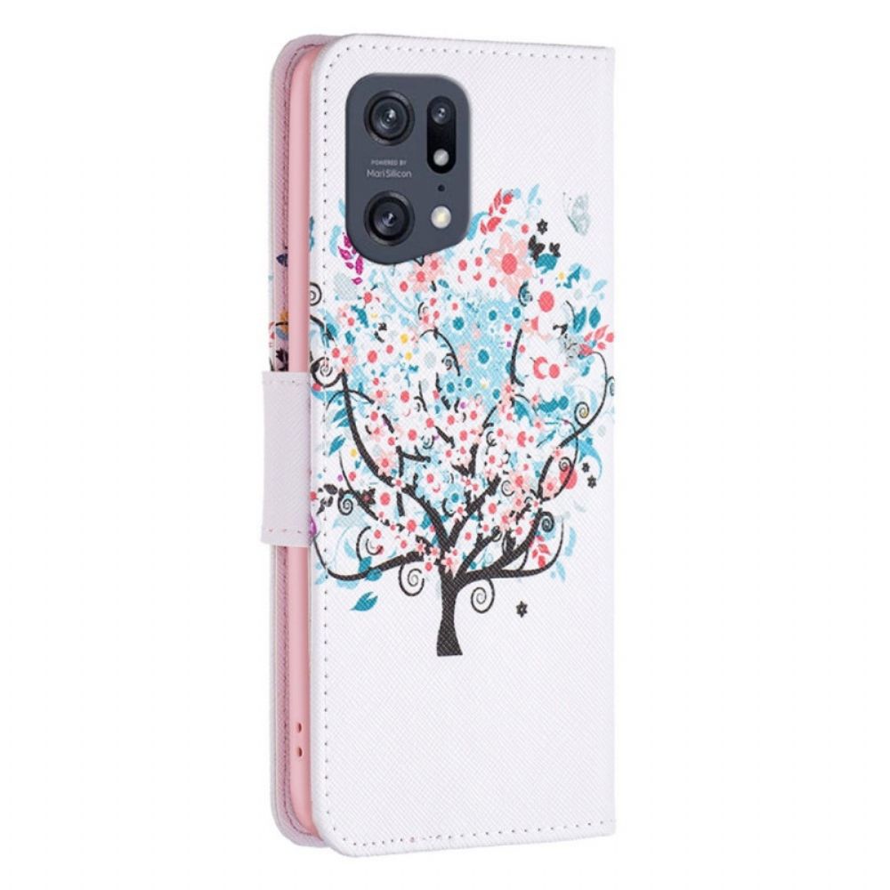 Lederhüllen Für Oppo Find X5 Pro Blumiger Baum