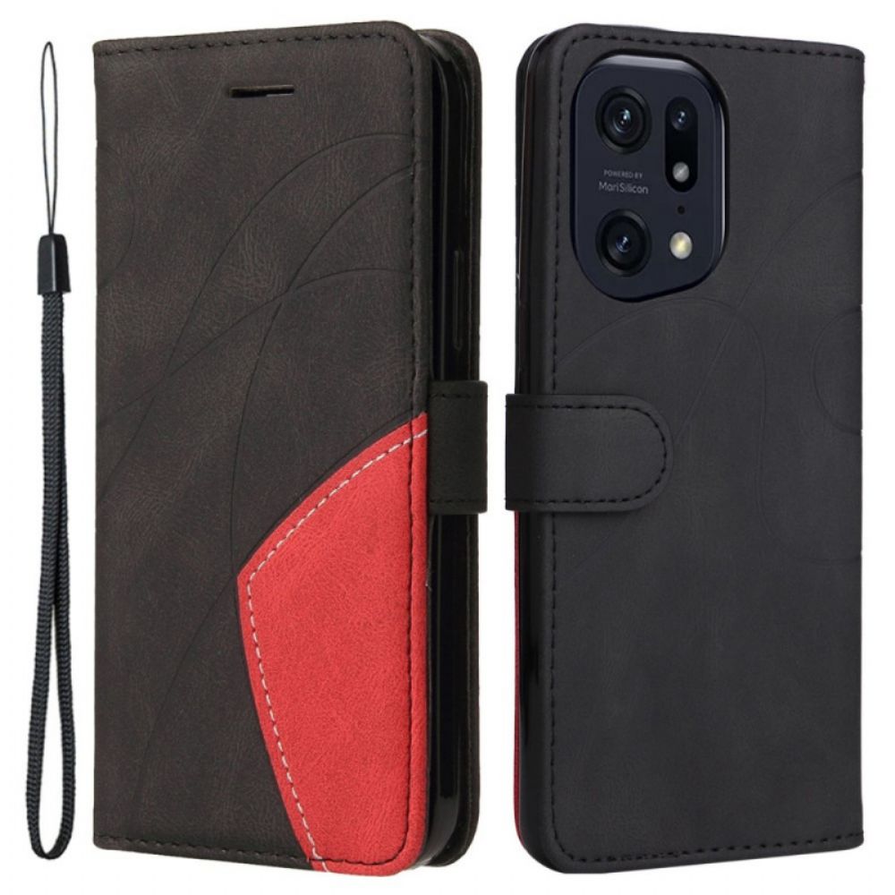 Lederhüllen Für Oppo Find X5 Pro Mit Kordel Zweifarbiger Riemen