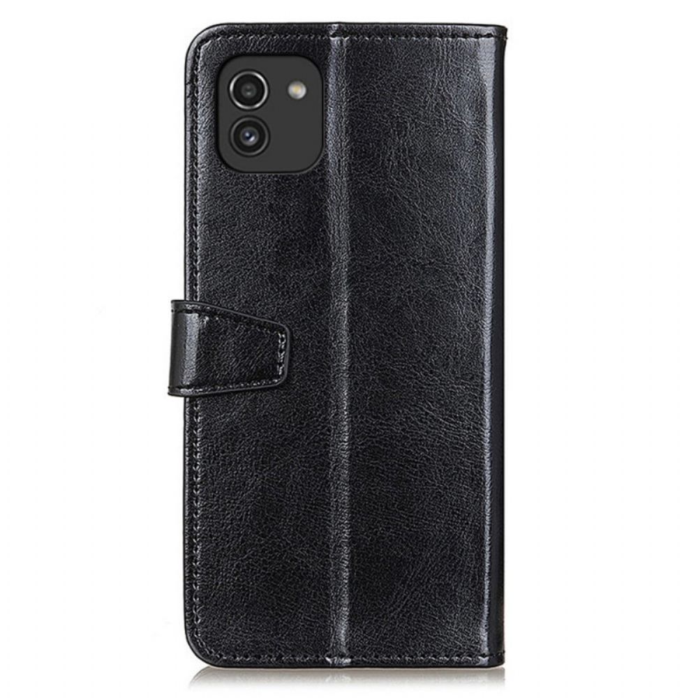 Flip Case Für Samsung Galaxy A03 Einfacher Glänzender Ledereffekt