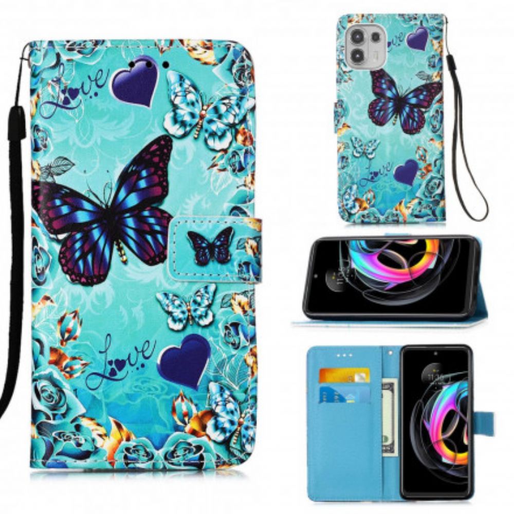 Flip Case Für Motorola Edge 20 Lite Mit Kordel Liebe Schmetterlinge Riemchen