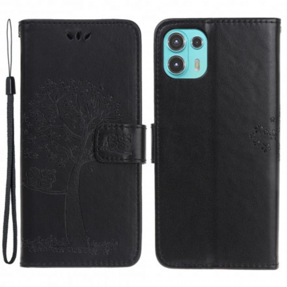 Lederhüllen Für Motorola Edge 20 Lite Mit Kordel Baum Und Riemcheneulen