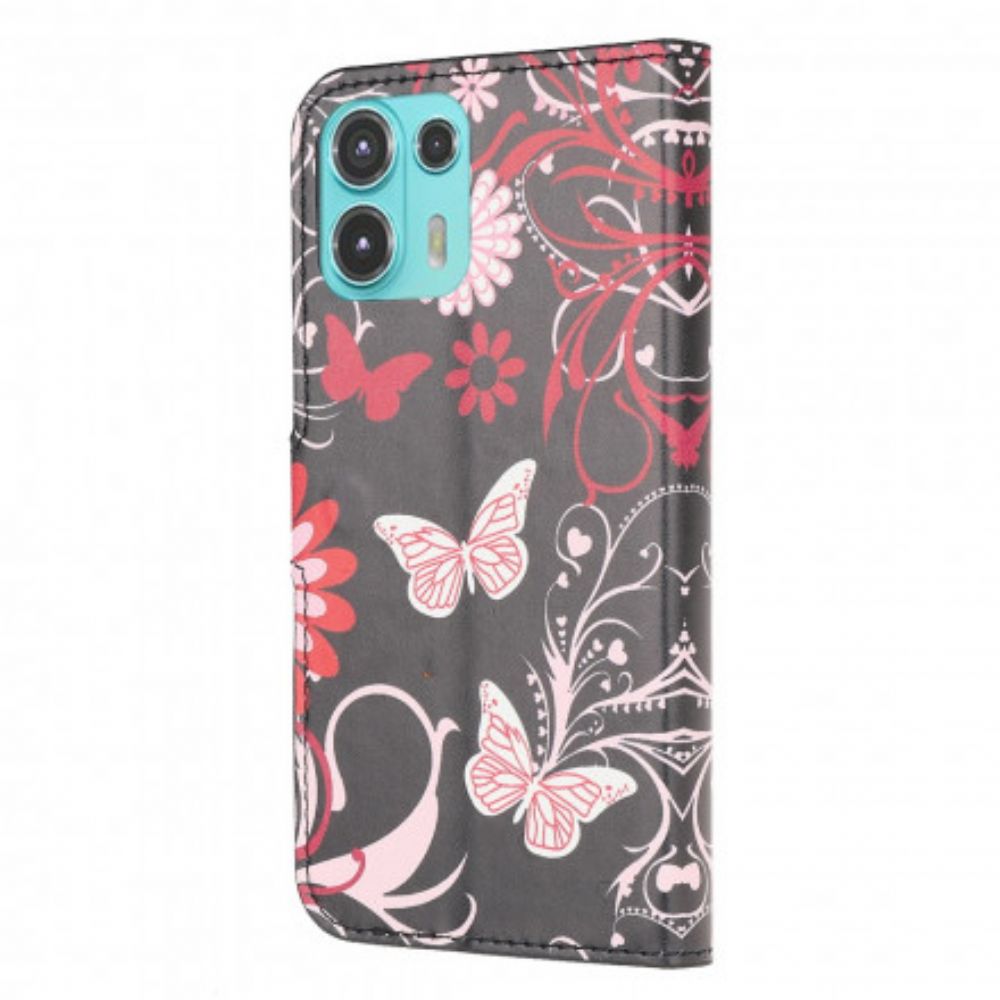 Lederhüllen Für Motorola Edge 20 Lite Schmetterlinge Und Blumen