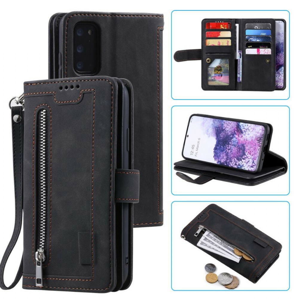 Lederhüllen Für Samsung Galaxy S20 Plus 4G / 5G Verstärkte Konturentasche Mit Reißverschluss