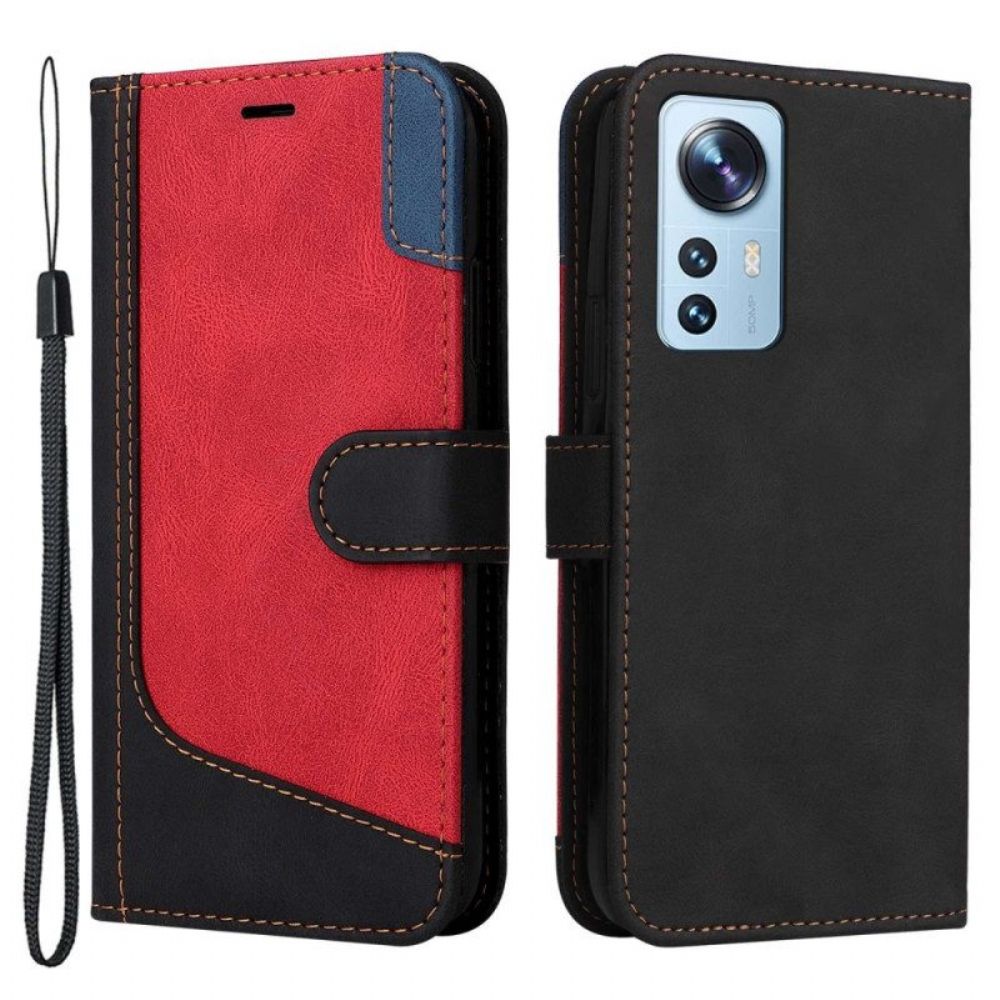 Flip Case Für Xiaomi 12 Lite Zweifarbig Mit Riemen