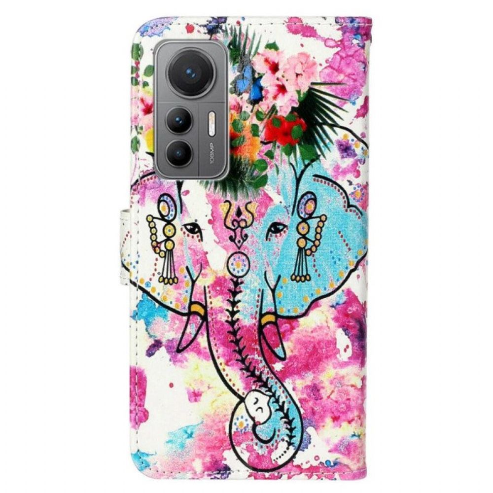 Lederhüllen Für Xiaomi 12 Lite Mit Kordel Stammes-elefant Mit Riemen