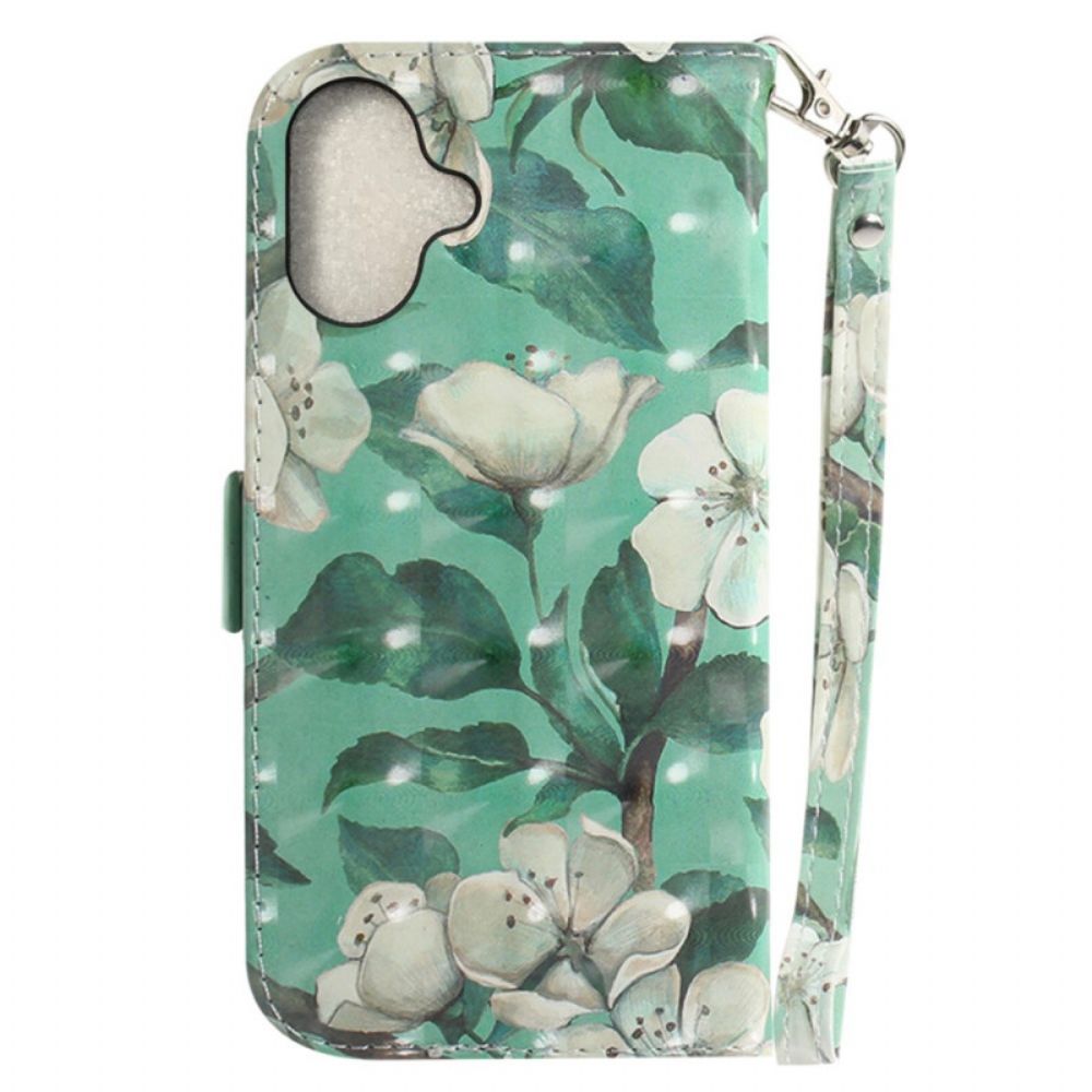 Lederhüllen Für iPhone 16 Aquarellblumen Mit Riemen