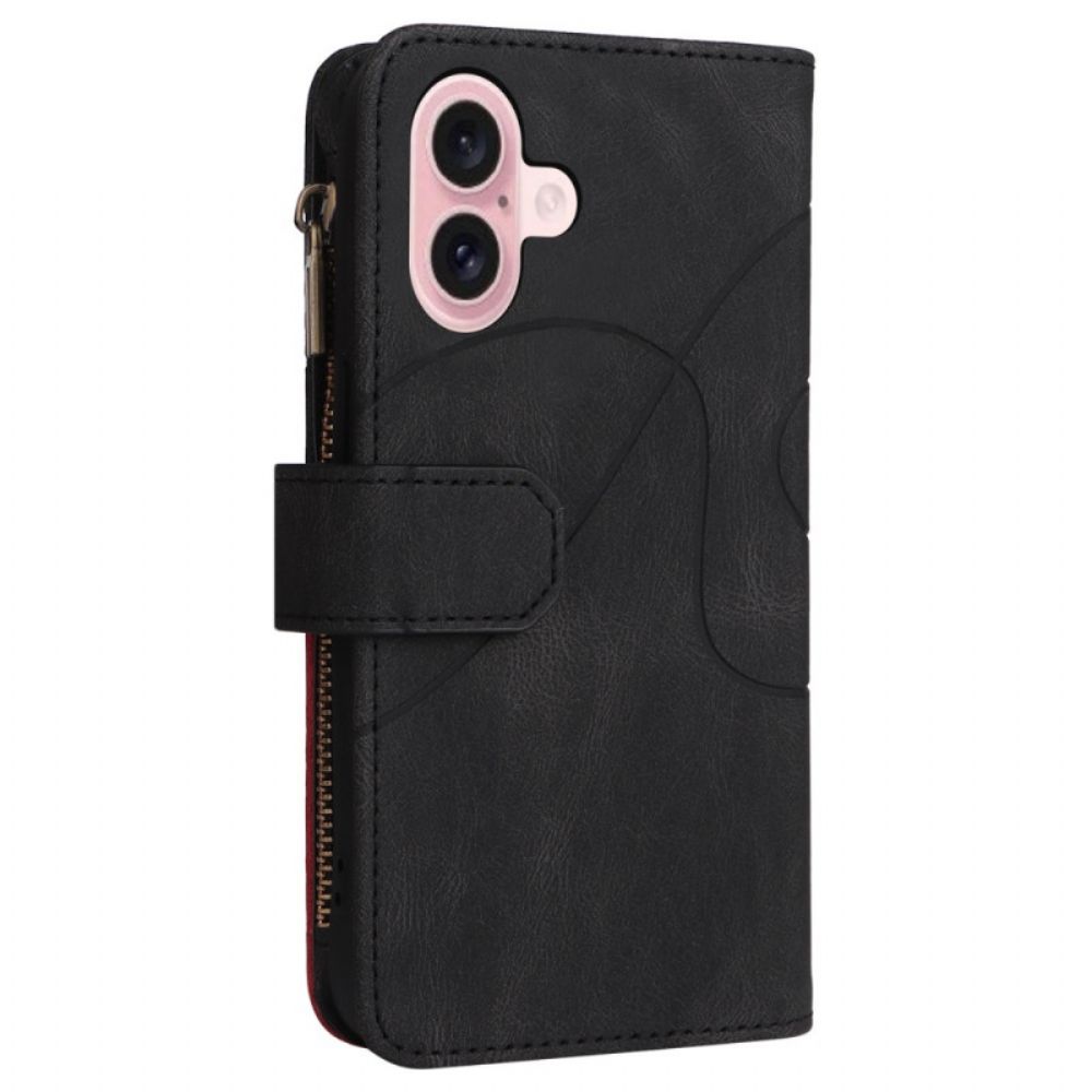 Lederhüllen Für iPhone 16 Wavy Line Geldbörse