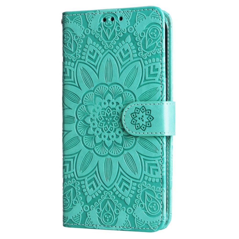 Lederhüllen iPhone 16 Sonnenblumenmuster Mit Riemen