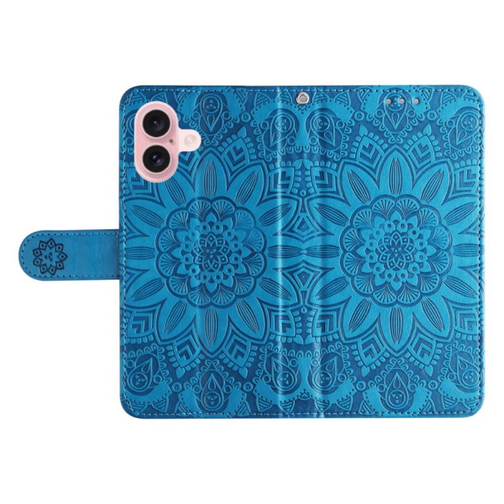 Lederhüllen iPhone 16 Sonnenblumenmuster Mit Riemen